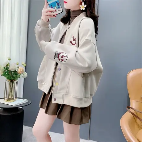 学院风小个子刺绣棒球服卫衣女秋冬2024新款宽松加绒加厚外套上衣商品大图