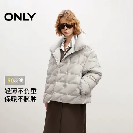 ONLY2025冬季新款宽松短款无缝压胶抽绳轻薄保暖白鸭绒羽绒服女商品大图