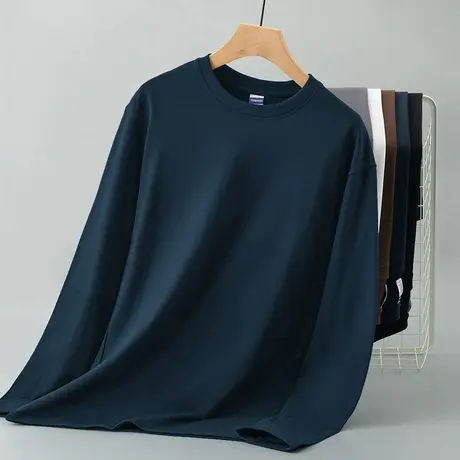 260g重磅纯棉t恤男长袖美式潮流秋冬内搭纯色打底衫宽松全棉秋衣商品大图