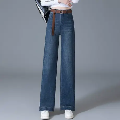 时尚复古窄版休闲牛仔阔腿裤女2025春季新款通勤显瘦直筒裤长裤子商品大图