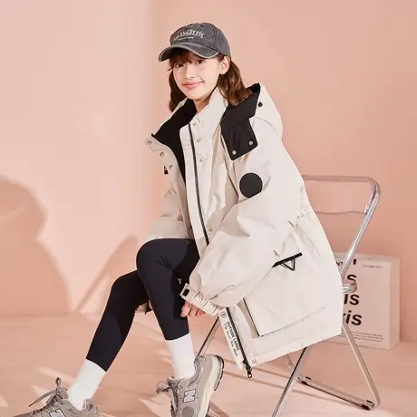 【防水】唐狮2024新款冬季女羽绒服小个子中长款工装外套派克服商品大图