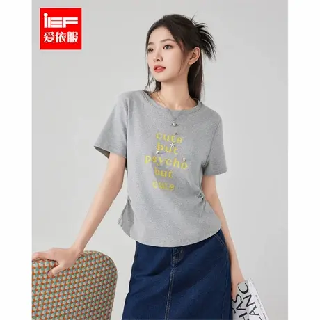 IEF/爱依服短袖上衣2025夏季新款韩版时尚字母印花休闲通勤风T恤图片