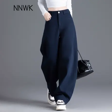 藏青色镰刀裤休闲裤女2025新款独特超好看裤子秋季宽松阔腿弯刀裤商品大图