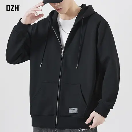 男士拉链开衫卫衣男连帽春秋2023年新款休闲百搭外套黑色运动上衣商品大图