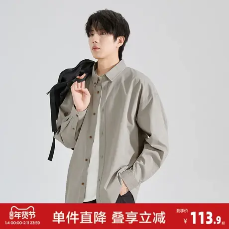 唐狮2026新款春秋长袖衬衫男翻领单口袋薄款早秋穿搭简约时尚上衣图片