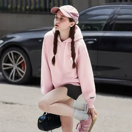 唐狮秋款女卫衣连帽休闲情侣女左胸爱心图案印花连帽卫衣TM图片