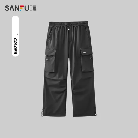 三福2023冬男士膝盖打褶宽松直筒工装裤 街头潮流休闲裤477170商品大图