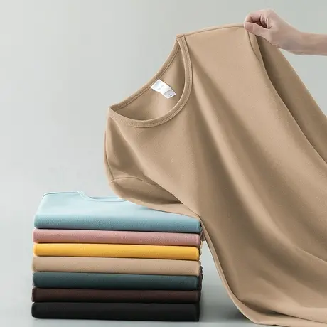 圆领长袖t恤男纯色上衣服秋冬保暖双面绒内搭德绒打底衫潮牌潮流商品大图