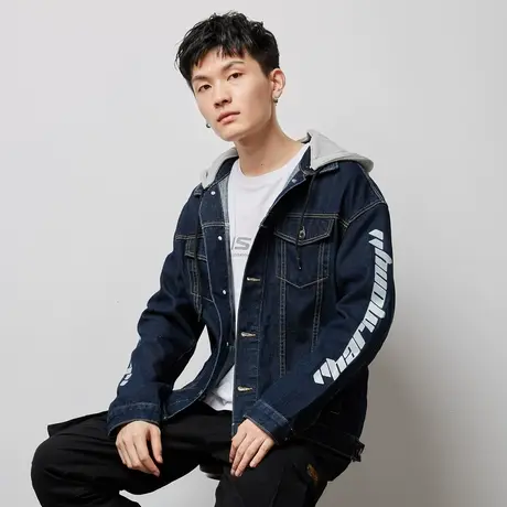 唐狮春秋新款牛仔外套男印花连帽针织拼接休闲时尚ins夹克潮商品大图