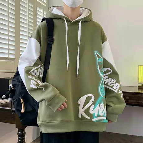 卫衣男秋冬季加绒加厚潮牌连帽外套男宽松休闲青少年套头衫上衣服商品大图