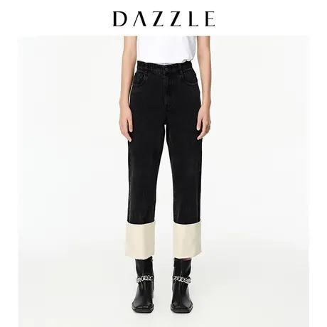 【七七酱专享】DAZZLE地素奥莱 春季卷边撞色显瘦直筒烟管牛仔裤商品大图