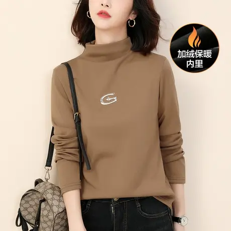 新品8.5折】设计感半高领打底衫时尚气质修身显瘦加绒T恤商品大图