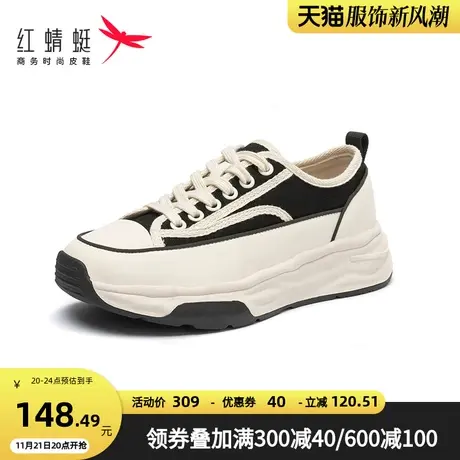 红蜻蜓帆布鞋22年秋季新款时尚潮流厚底松糕跟女鞋显瘦增高单鞋女商品大图