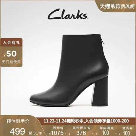 Clarks其乐女鞋冬季时装靴时尚圆头高跟鞋粗跟摩登中筒短靴女商品大图