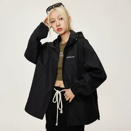 黑色户外冲锋衣女外套春秋款2023年新款爆款潮牌复古宽松运动夹克商品大图