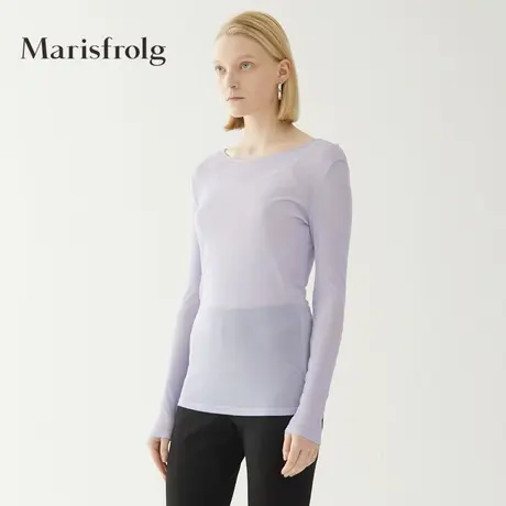 Marisfrolg/玛丝菲尔真丝2020年夏季新款桑蚕丝紫色修身T恤上衣商品大图