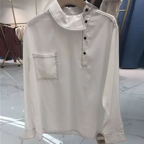 设计感气质长袖衬衫女装秋款2020新款韩版时尚潮流不规则衬衣小衫图片