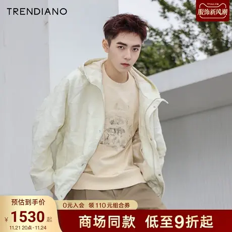 TRENDIANO官方国风花朵提花连帽廓形外套男潮2023新款冬季图片