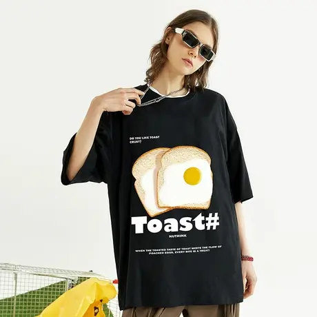 Nuthink国潮港风chic短袖T恤男女同款oversize潮牌ins半截袖上衣商品大图