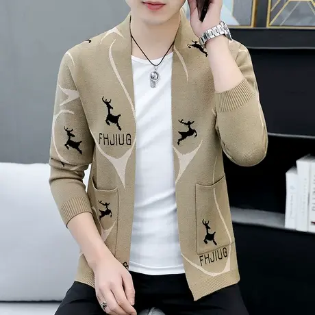 毛衣男外穿春秋季潮流2022新款鸡心V领帅气针织开衫外套秋装上衣商品大图