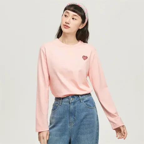 真维斯Z+女装 秋季新款长袖T恤打底衫上衣圆领简约百搭印花体恤商品大图