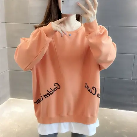 假两件字母刺绣卫衣女2023年秋冬新款韩版拼接上衣百搭外套潮ins图片