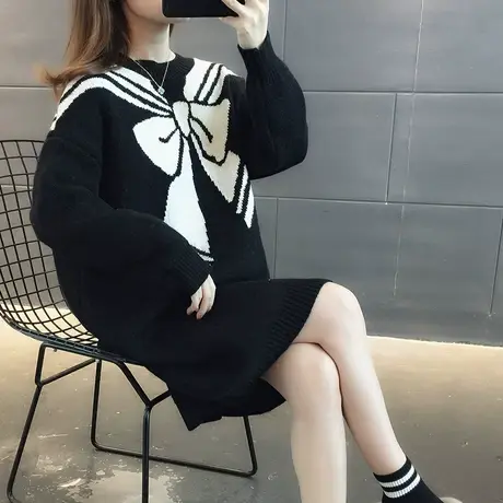 毛衣女装2023新款秋冬季冬装女士宽松毛衣裙外穿加厚打底衫中长款商品大图