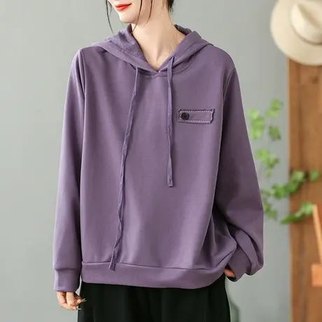 dza 复古纯色长袖卫衣外套女士秋冬内搭上衣宽松休闲短款套头女装图片