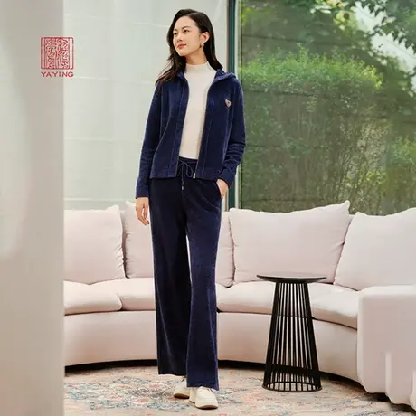 EP雅莹高端系列 时尚雪尼尔抽绳收腰休闲裤 2023秋装新款9601A图片