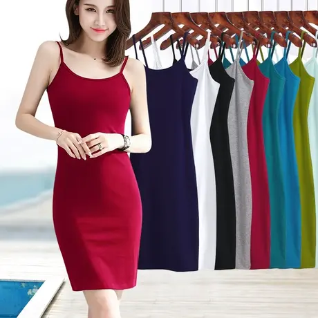 酒红色螺纹小吊带内搭外穿紧身裙性感修身包臀连衣裙夏款简约显瘦图片