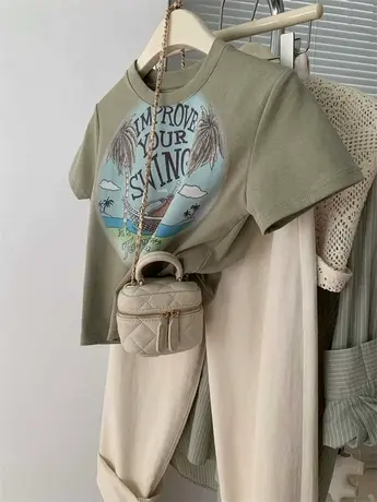 个性洋气减龄正肩短袖t恤女ins潮别致独特设计感小众辣妹短款上衣商品大图