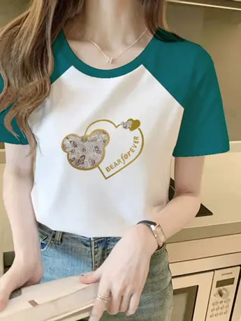 仿棉短袖t恤女2023新款夏季小众设计感正肩宽松显瘦遮肉撞色上衣图片