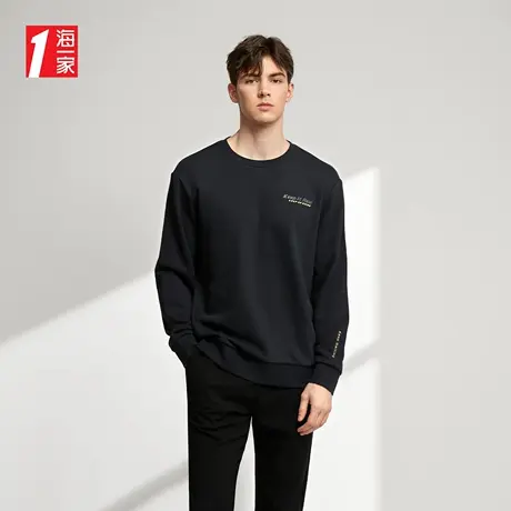海一家简约字母印花套头衫2023秋季新款舒适圆领基础款男士卫衣商品大图