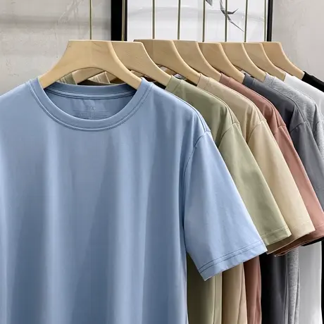 短袖男t恤丝光棉春夏季高端纯色男士白色体恤冰氧吧冰感冰丝半袖商品大图