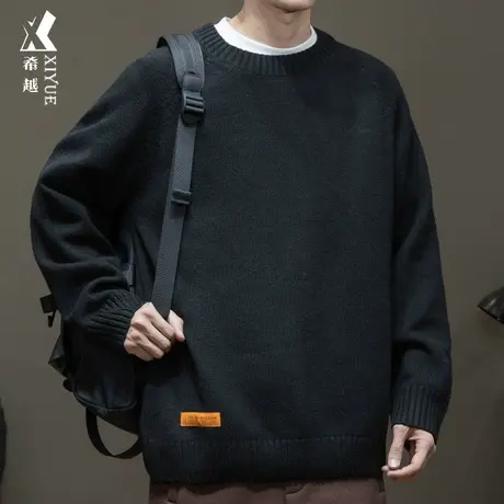 希越潮男特大码毛衣男黑色胖子加肥加大男士秋冬季宽松男款针织衫图片