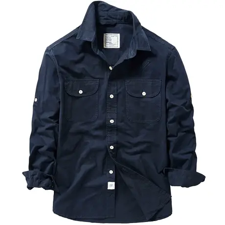 VIP纯棉工装衬衫男长袖宽松休闲衬衣外套春秋男士美式复古上衣服商品大图