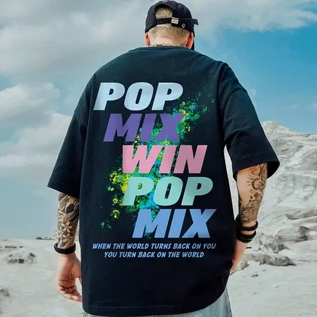 个性hiphop高街加肥加大潮牌短袖男潮ins胖子宽松半袖潮男T恤夏季商品大图