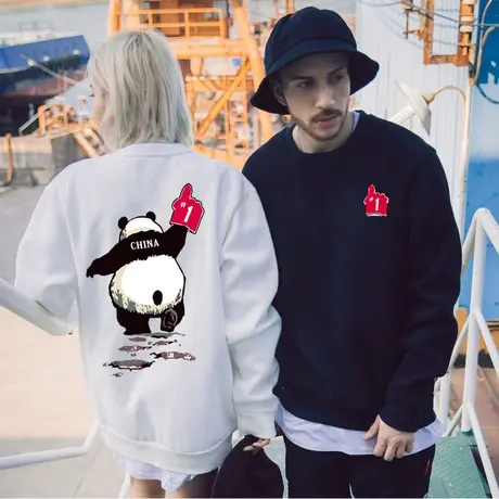 2025秋冬潮牌加肥加大码情侣装国潮加绒胖子外套无帽卫衣男潮圆领商品大图