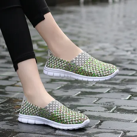 春夏透气平底网鞋女编织网面鞋中老年妈妈鞋软底老北京布鞋女弹力商品大图