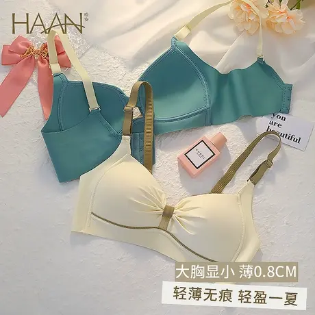 内衣女夏季薄款大胸显小少女聚拢上托收副乳防下垂透气镂空文胸罩图片