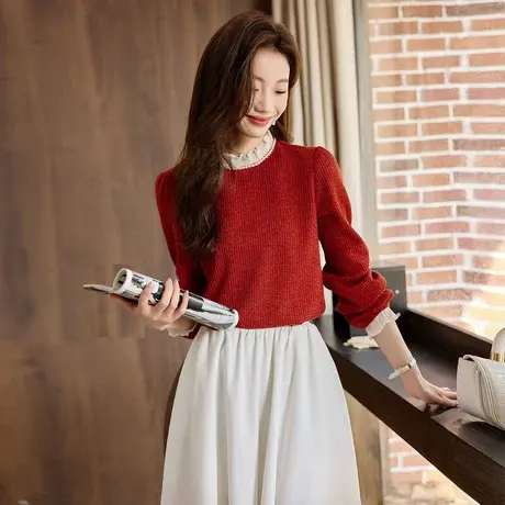 时尚温柔淑女加厚针织衫女士2023年冬季新款百搭通勤休闲毛衣商品大图