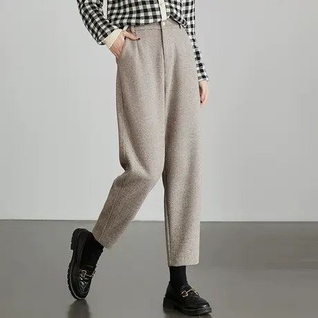 高腰毛呢裤子女冬季2024新款秋冬加厚羊毛女裤宽松休闲九分哈伦裤图片