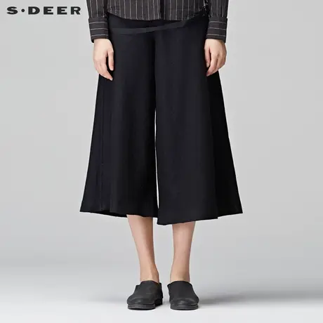 sdeer圣迪奥2018冬新品简约休闲酷黑毛呢休闲裤阔腿裤女S17480874商品大图