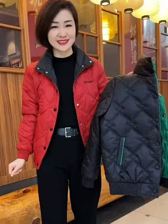 2023冬季新款洋气短款轻薄小棉袄外套撞色立领棉服减龄上衣女潮款图片