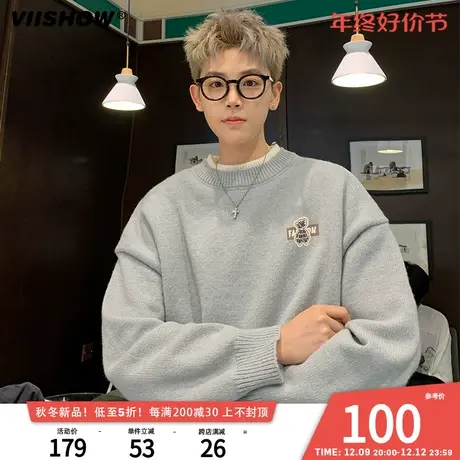 VIISHOW假两件圆领毛衣男秋季高街休闲慵懒针织衫潮流百搭上衣服商品大图