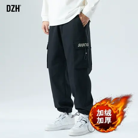 男士黑色工装裤子男冬季加绒加厚2024年新款运动长裤伞兵裤束脚裤商品大图
