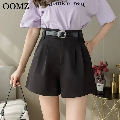 高腰西装短裤女夏季2024新款宽松显瘦垂感a字阔腿裤五分裤配腰带图片