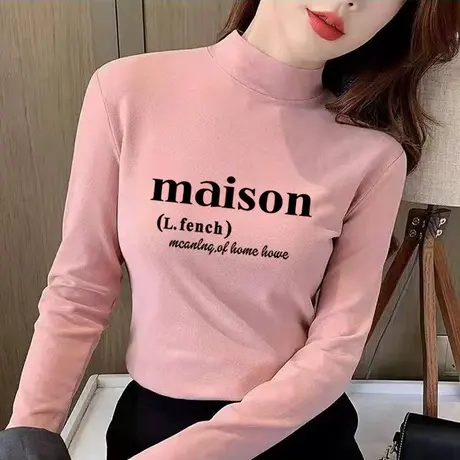 加绒打底衫女半高领秋冬加厚内搭2024新款德绒冬季黑白色保暖上衣图片