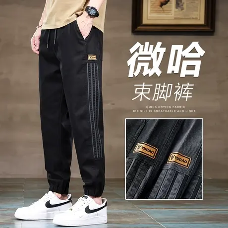 夏装工装男装宽松紧腰休闲裤男士夏季薄款2023新款小脚九分男裤子商品大图
