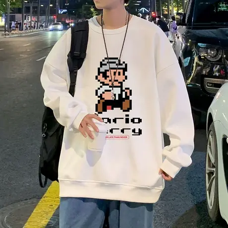 圆领卫衣男秋冬季美式ins潮牌印花长袖套头打底衫潮流情侣款上衣商品大图